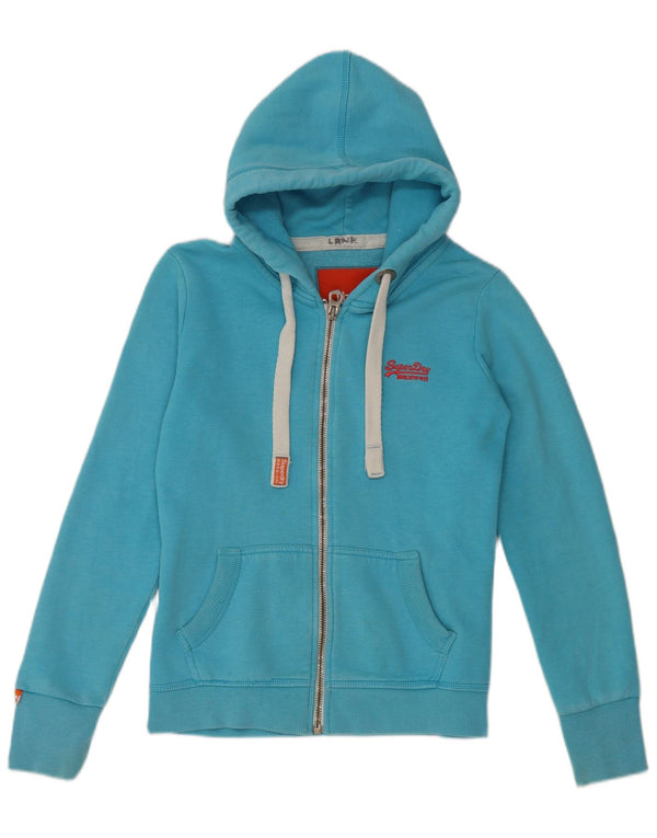Suéter feminino Superdry com capuz e zíper Reino Unido 10 algodão azul pequeno
