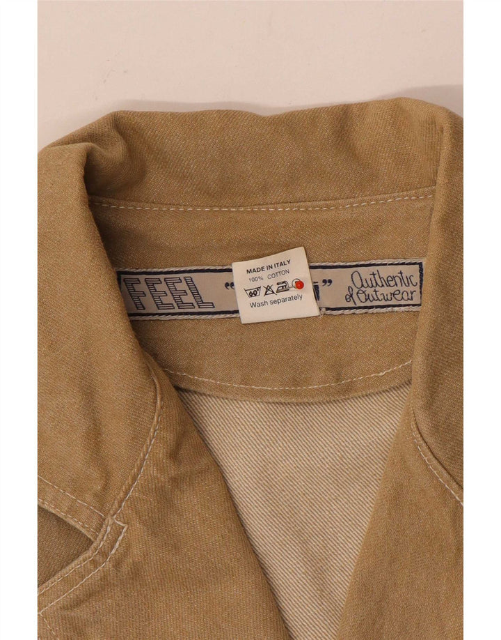 Jaqueta jeans feminina vintage UK 14 algodão marrom médio