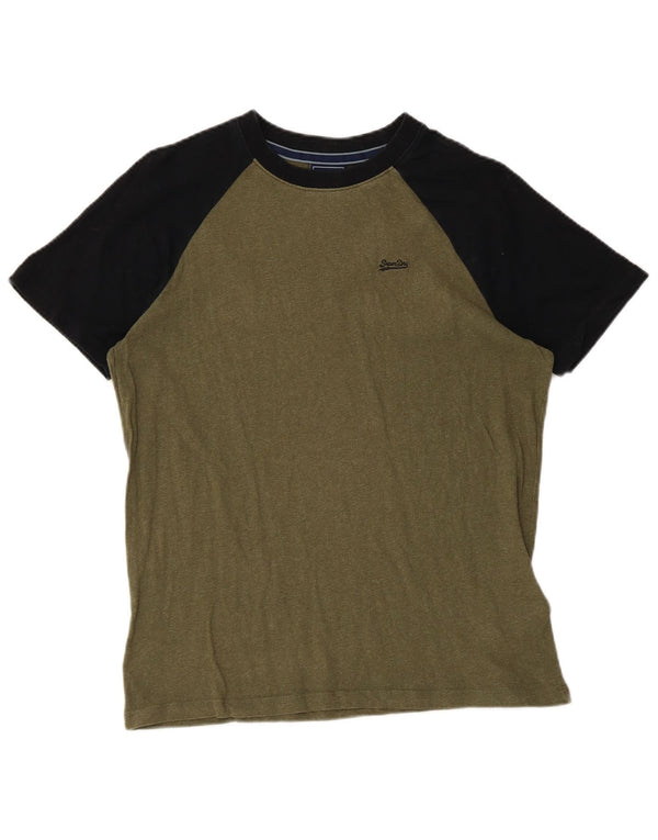 Camiseta masculina Superdry Top pequeno algodão colorblock cáqui