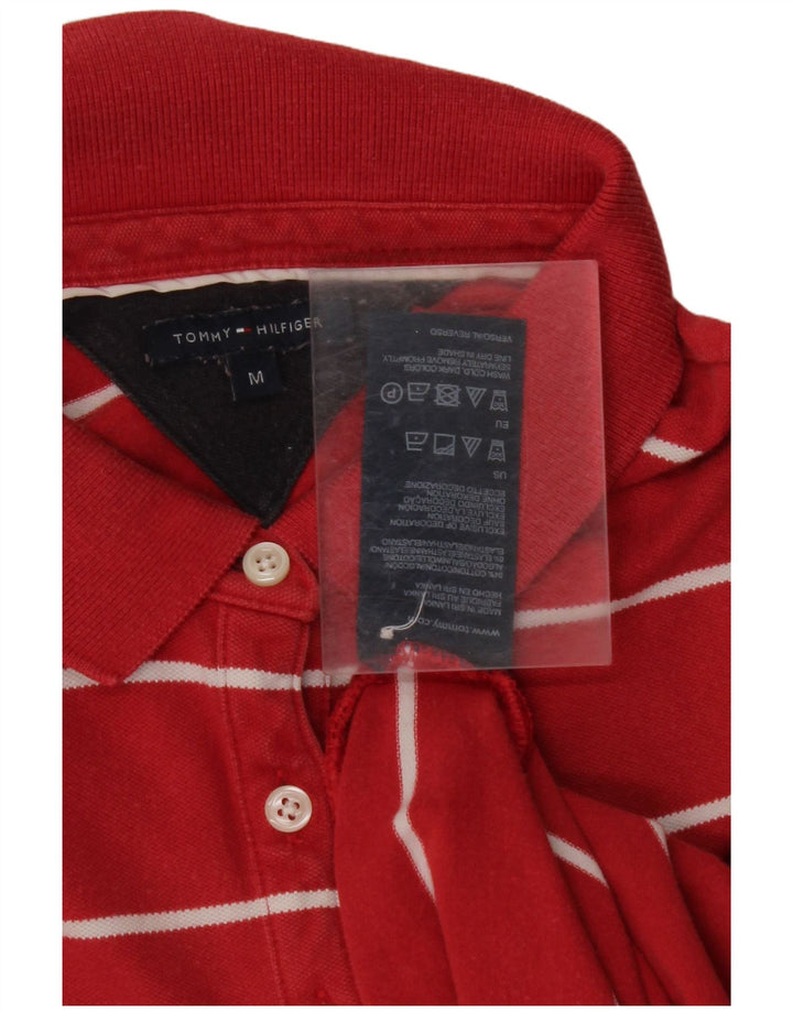 Camisa polo feminina TOMMY HILFIGER Reino Unido 12 algodão listrado vermelho médio