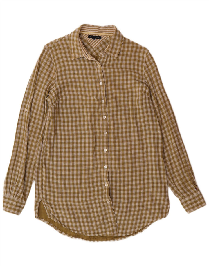 Camisa longa feminina TOMMY HILFIGER US 8 algodão guingão verde médio