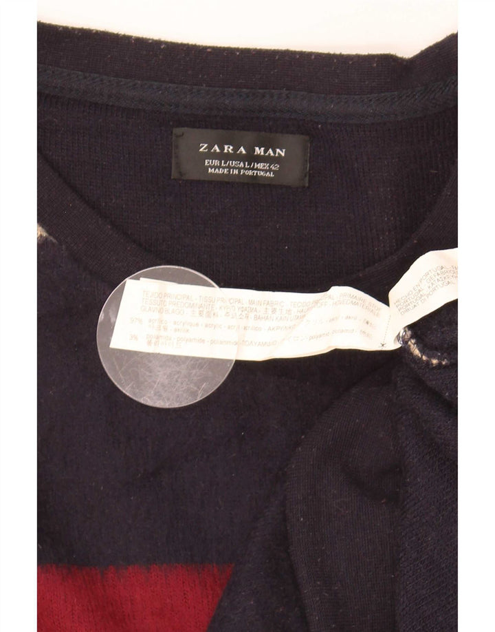 Zara Suéter masculino com gola redonda, grande acrílico listrado multicolorido
