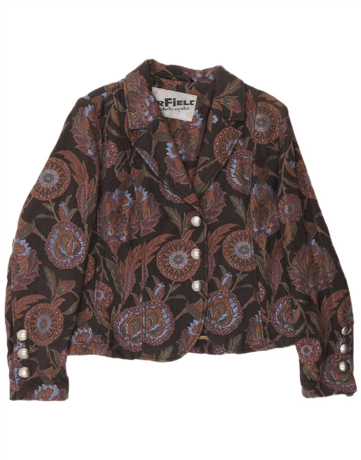 Jaqueta blazer feminina vintage com 3 botões IT 50 XL lã floral preta