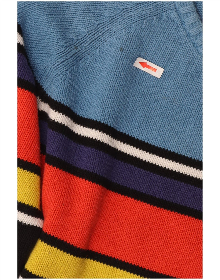 Zara Suéter masculino com gola redonda, grande listrado multicolorido