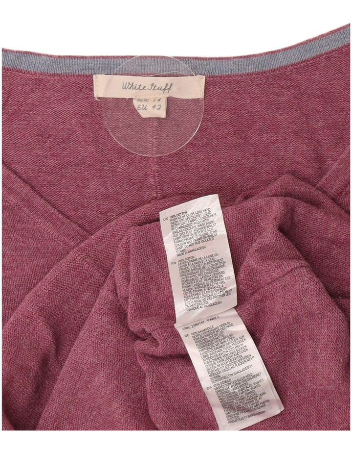 Suéter feminino branco com decote em V, tamanho UK 14, algodão rosa grande