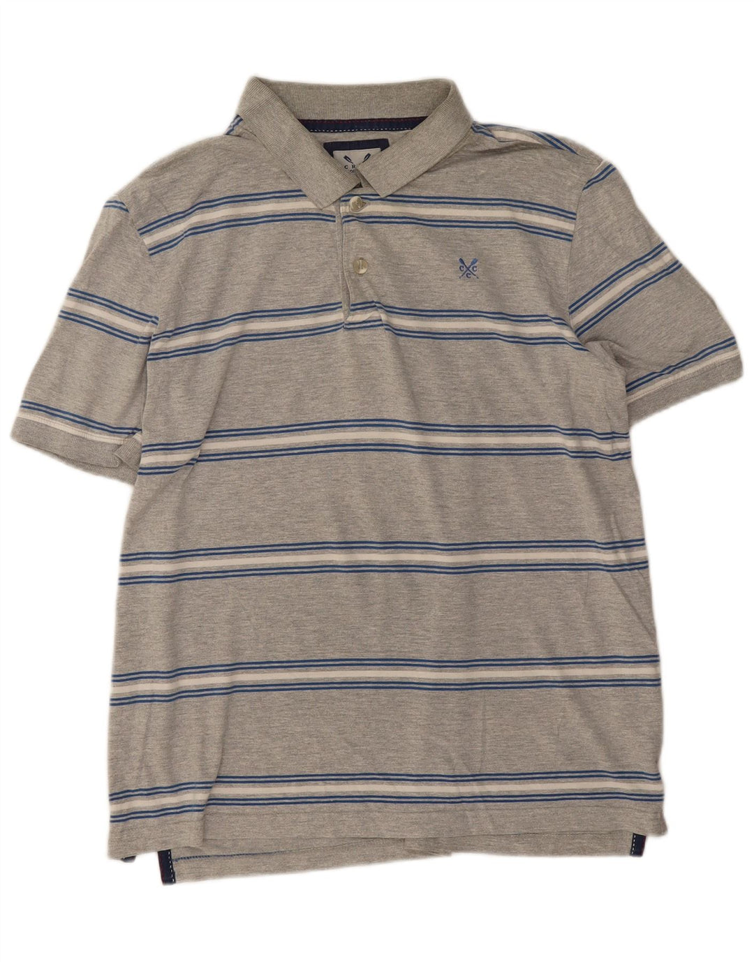 Camisa polo masculina Crew Clothing algodão listrado cinza médio