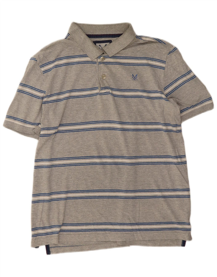 Camisa polo masculina Crew Clothing algodão listrado cinza médio
