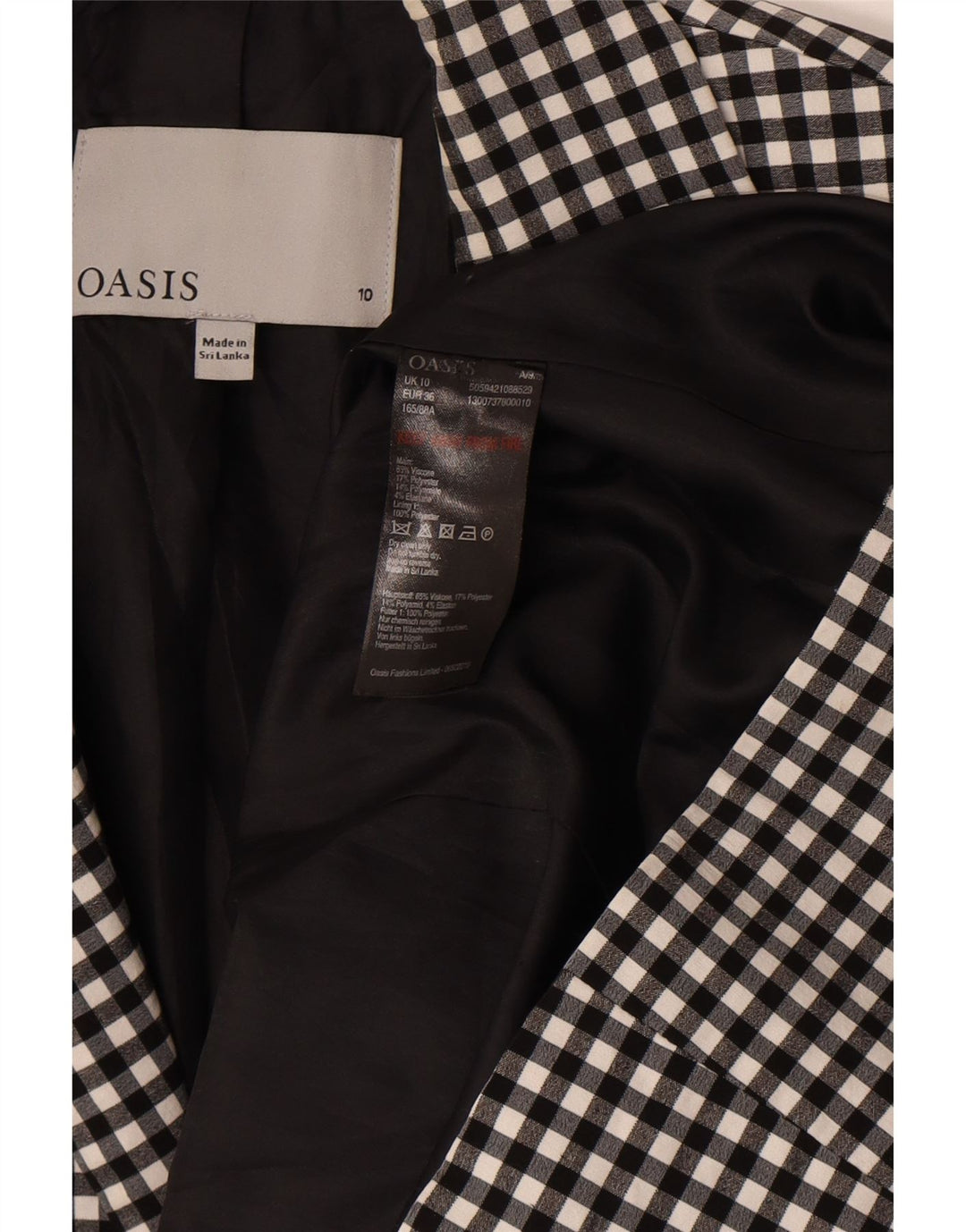 Jaqueta blazer feminina Oasis com 1 botão Reino Unido 10 pequena preta gingham viscose