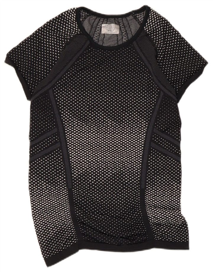 Camiseta feminina ATHLETA UK 8 pequena poliéster manchado preto