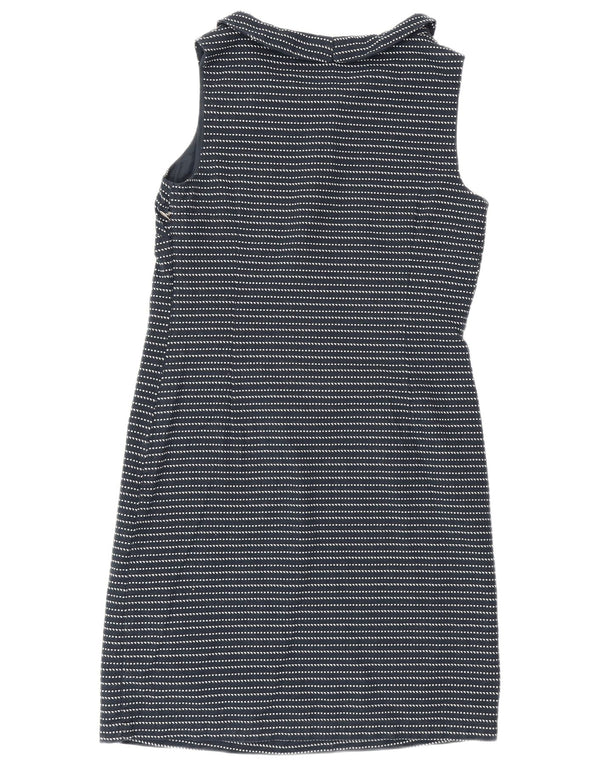 Vestido feminino branco sem mangas com bainha UK 10 pequeno azul marinho listrado