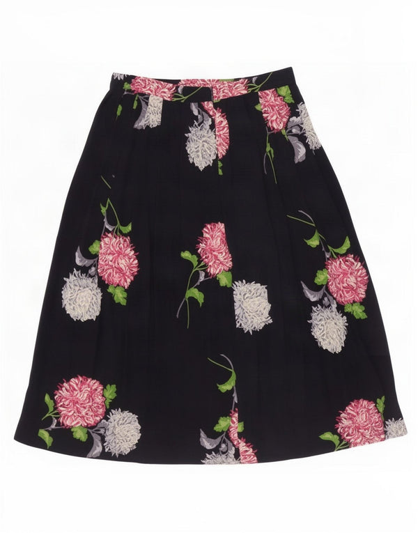 Saia vintage feminina linha A médio W28 azul marinho floral