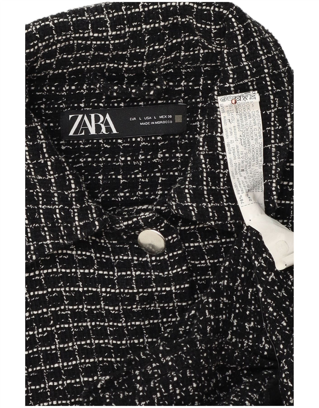 Jaqueta bomber feminina Zara Reino Unido 16 grande algodão xadrez preto
