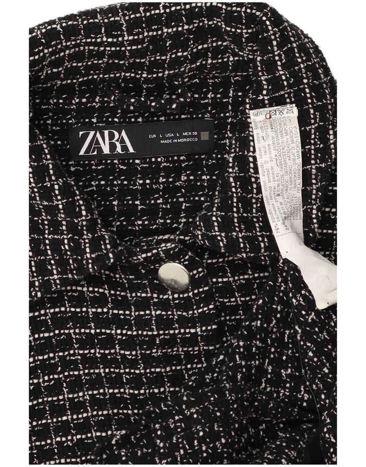 Jaqueta bomber feminina Zara Reino Unido 16 grande algodão xadrez preto