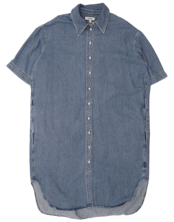 Cos feminino oversized manga curta camisa jeans vestido UE 44 XL algodão azul