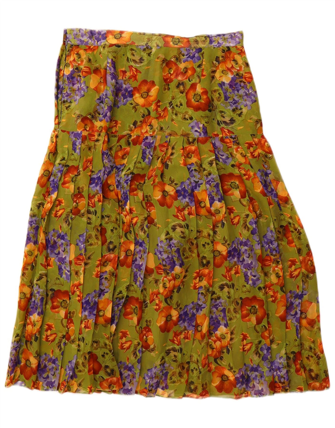 Saia plissada feminina vintage W28 floral verde médio