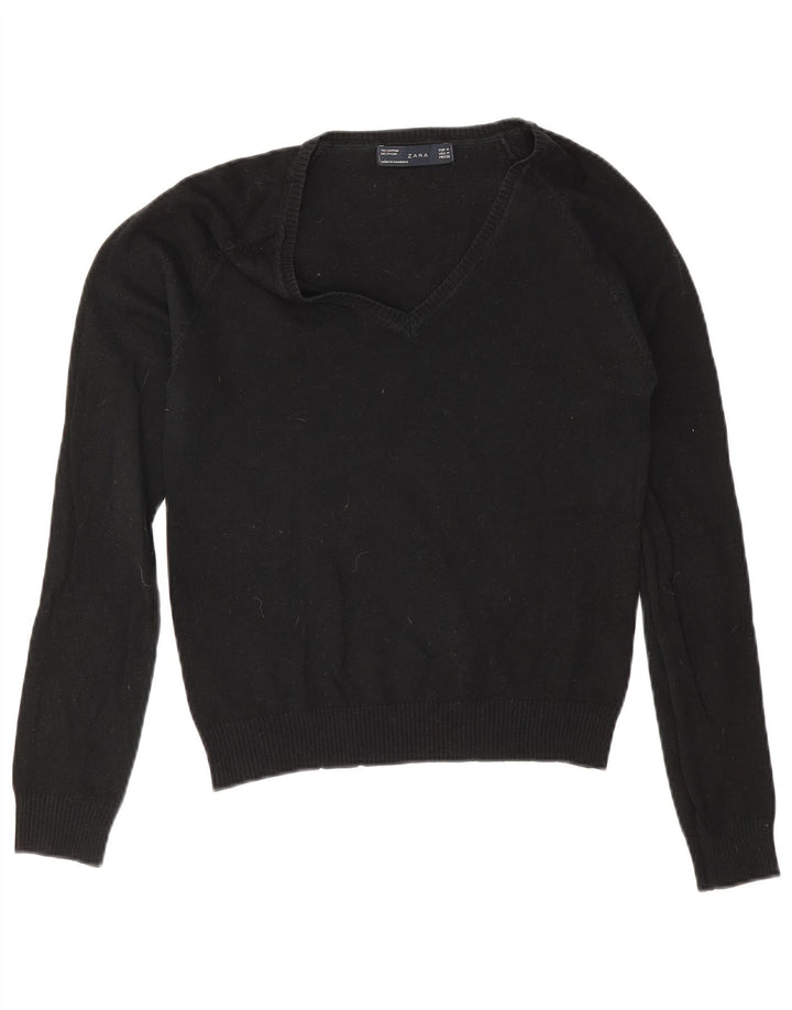 Suéter feminino Zara com decote em V Reino Unido 12 algodão preto médio