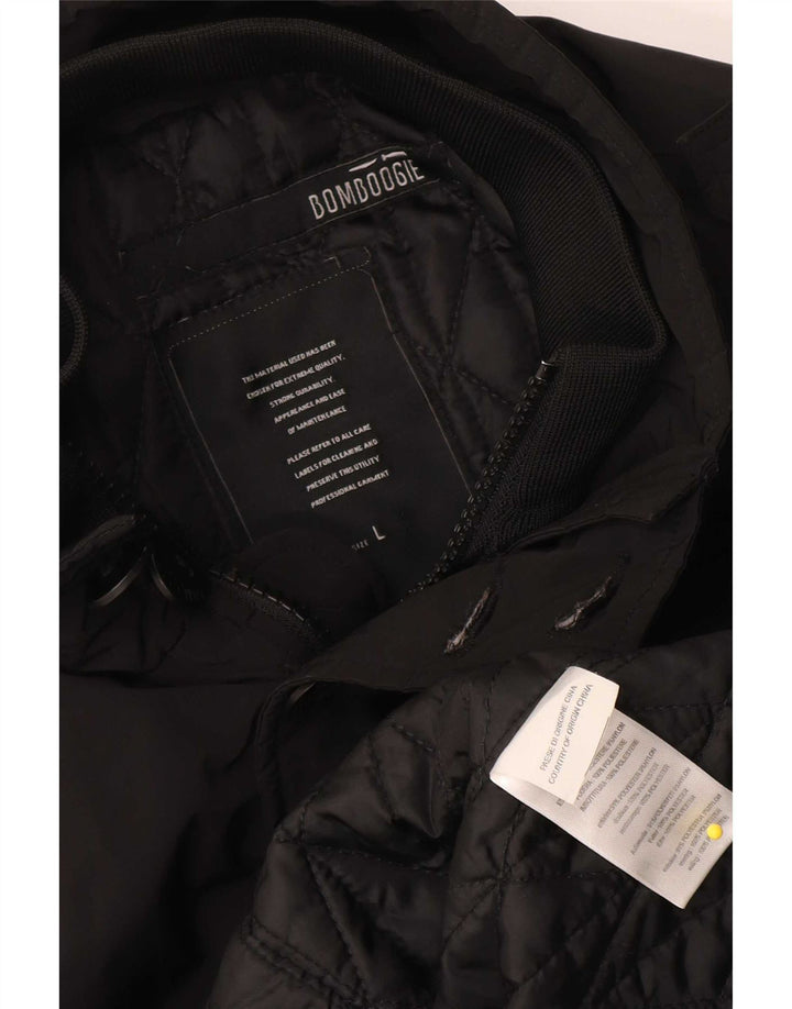 Casaco acolchoado militar feminino Bomboogie UK 14 grande poliéster preto