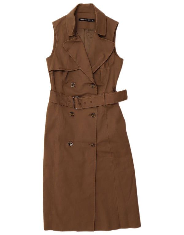 Vestido camisa feminino Karen Millen com botões duplos sem mangas Reino Unido 8 pequeno cáqui
