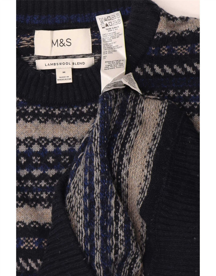 Suéter masculino Marks & Spencer com gola redonda, médio azul marinho Fair Isle