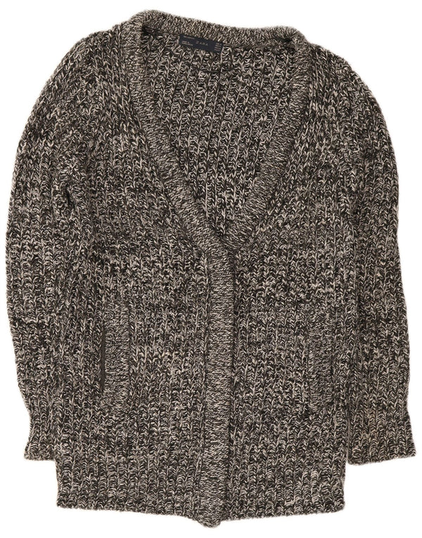 Suéter cardigã feminino Zara Longline Reino Unido 14 acrílico manchado cinza médio