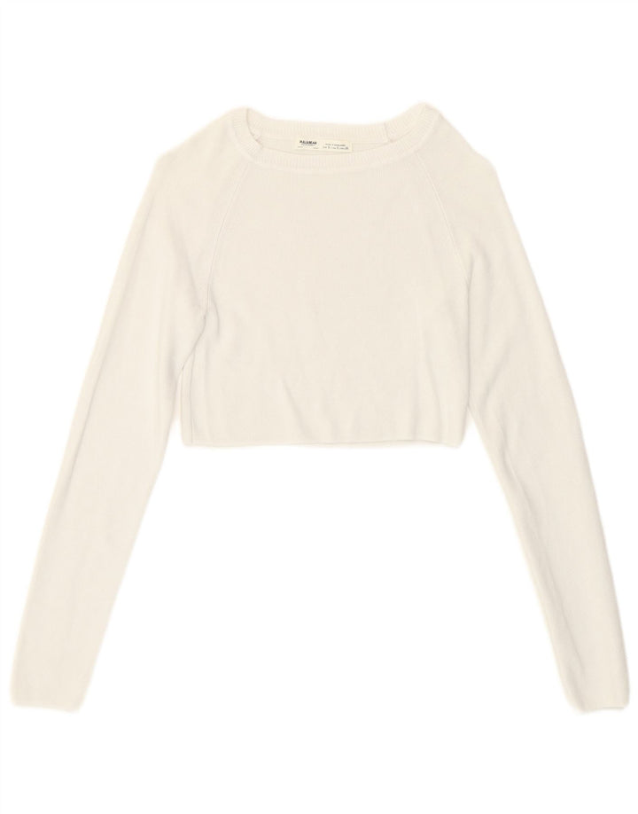 Blusa feminina Pull & Bear manga comprida UK 8 pequena viscose branca