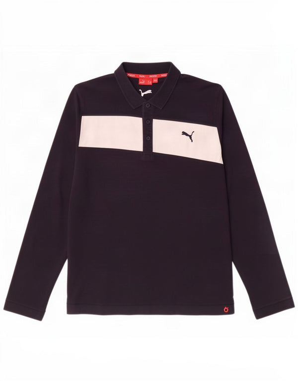 Puma Mens Long Sleeve Polo Shirt Large Navy Blue Colourblock