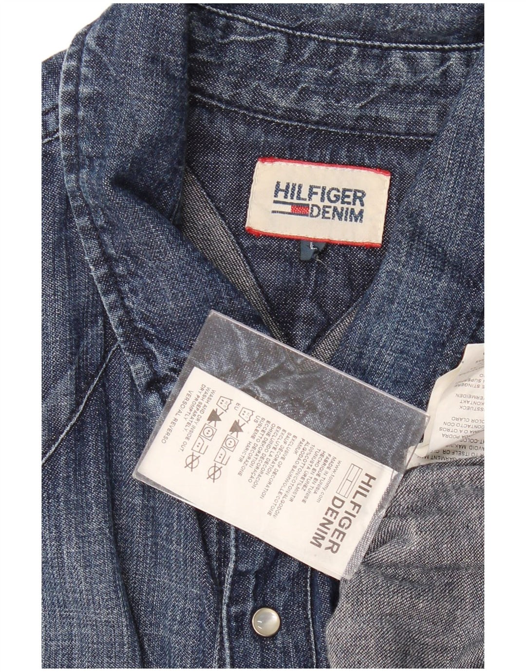 Camisa jeans masculina TOMMY HILFIGER grande algodão azul marinho