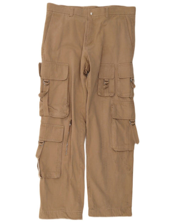Calça cargo reta masculina Gazzarrini IT 52 XL W34 L32 algodão bege