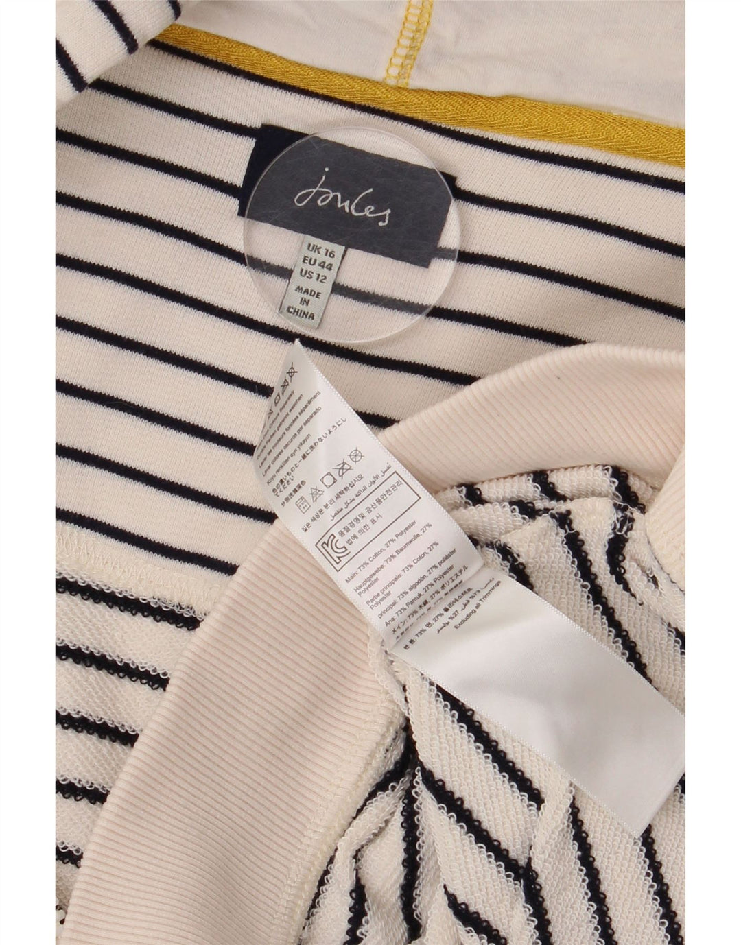 Suéter feminino Joules com capuz e zíper grande UK 16 listrado branco grande