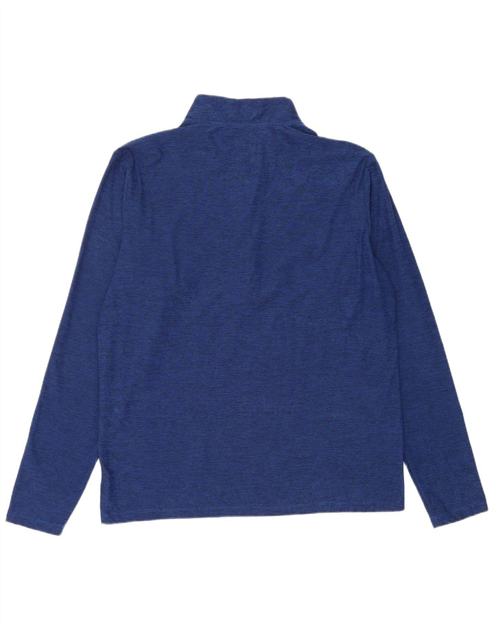 Pulôver masculino New Balance com zíper e gola alta, moletom grande azul manchado