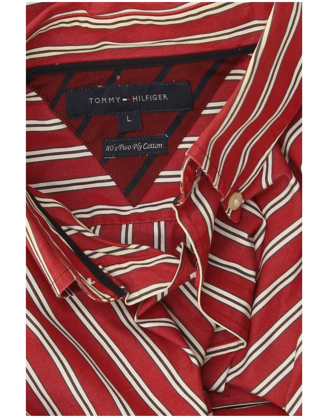 Camisa masculina Tommy Hilfiger grande listrada vermelha de algodão