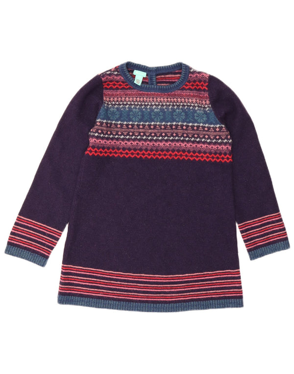 Monsoon Suéter feminino com gola canoa 8-9 anos roxo Fair Isle Wool