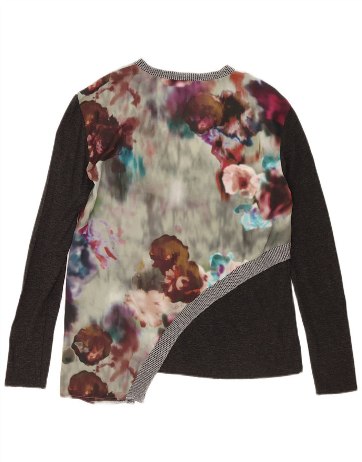 Zara Top feminino assimétrico manga comprida Reino Unido 10 pequeno floral multicolorido
