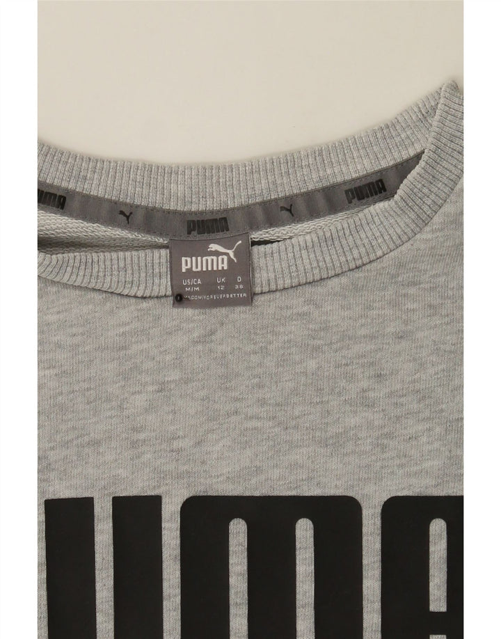 PUMA Womens Graphic Hoodie Jumper UK 12 Medium Grey Cotton Vintage Puma and Second-Hand Puma from Messina Hembry 