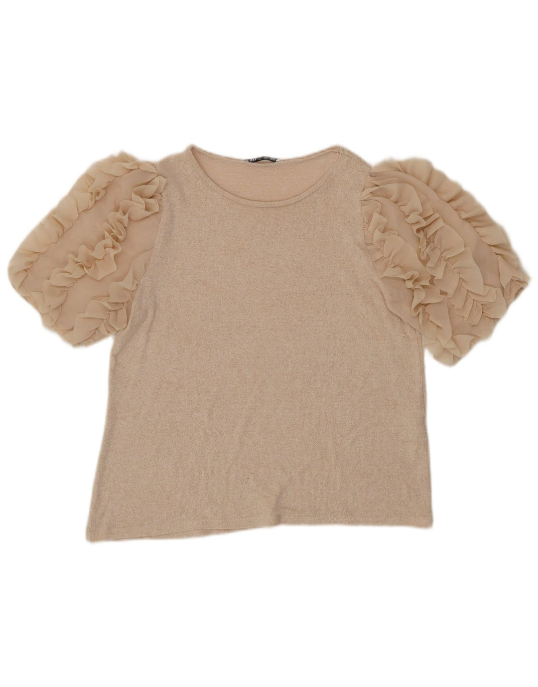 Blusa feminina Zara Top UK 14 grande viscose bege