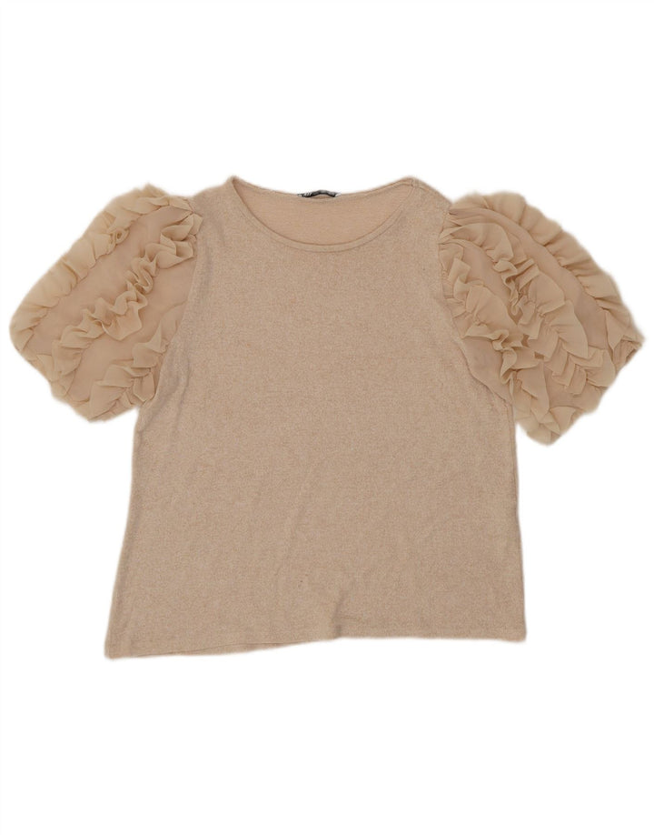 Blusa feminina Zara Top UK 14 grande viscose bege