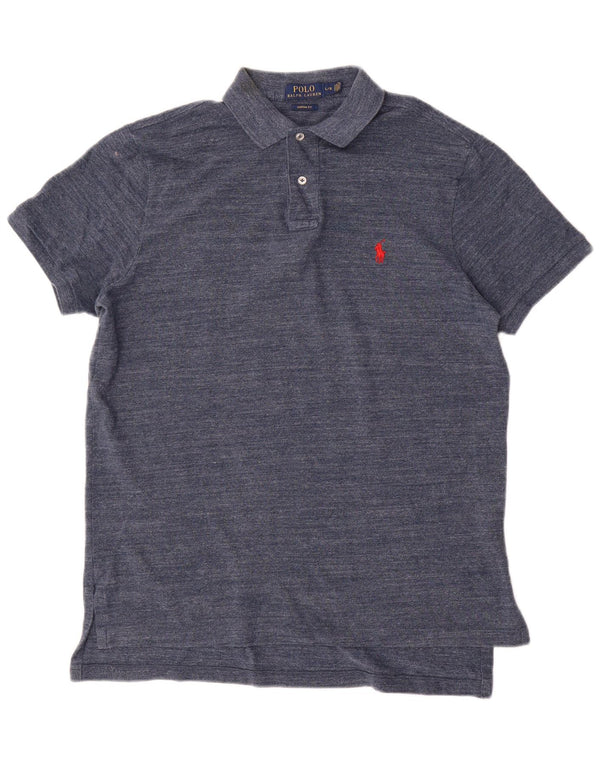Polo Ralph Lauren Camisa masculina de ajuste personalizado grande algodão manchado azul marinho