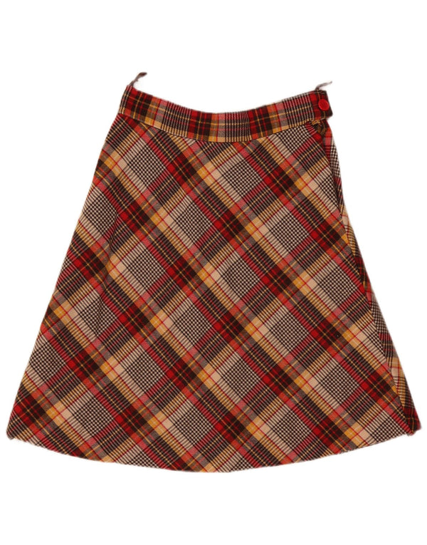 Saia vintage feminina linha A W30 xadrez marrom médio