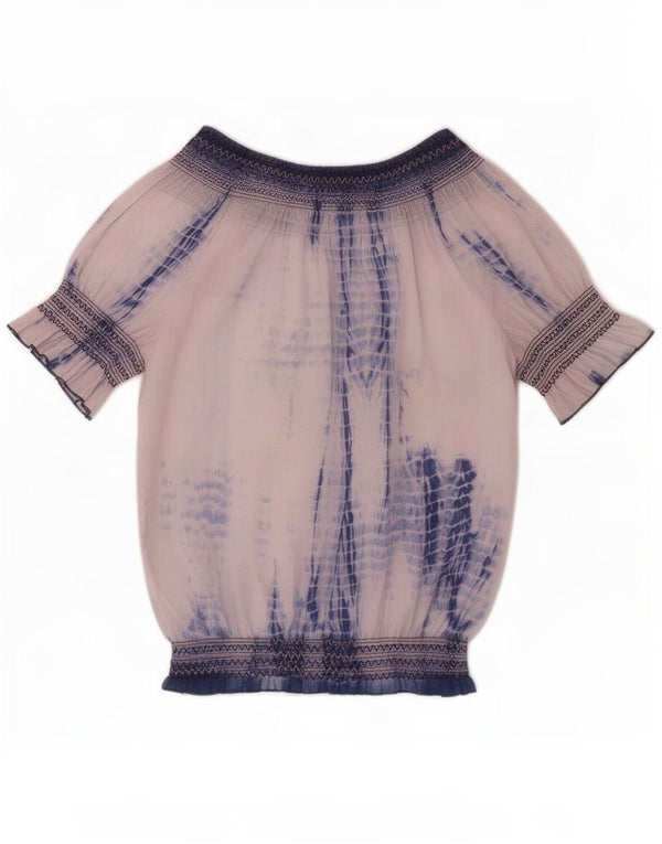 Blusa feminina Desigual com estampa gráfica UK 10 pequena branca tie dye algodão
