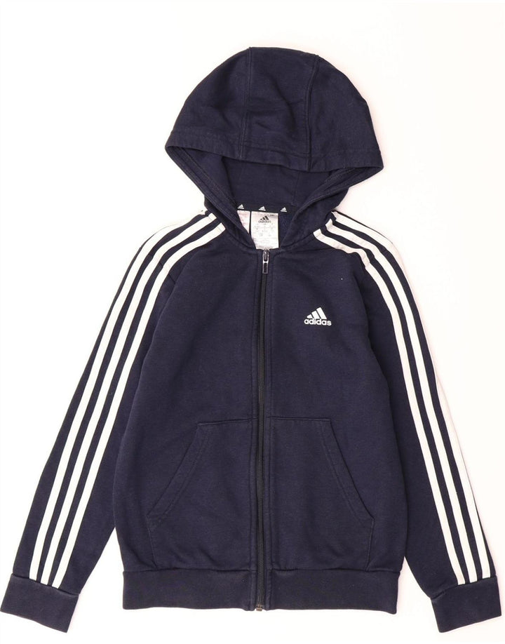 ADIDAS Boys Zip Hoodie Sweater 9-10 Years Navy Blue Cotton Vintage Adidas and Second-Hand Adidas from Messina Hembry 