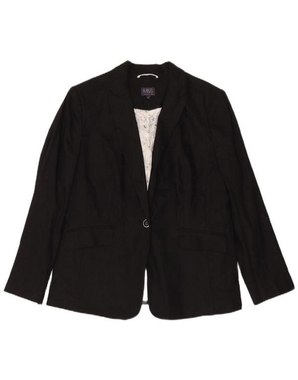 Jaqueta blazer feminina Marks & Spencer com 1 botão Reino Unido 16 grande linho preto