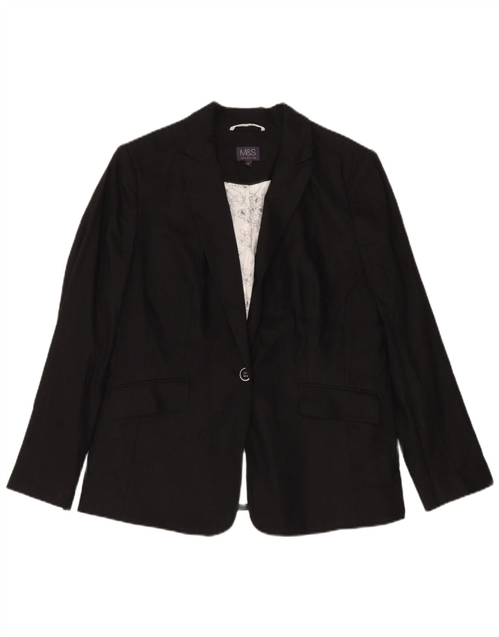 Jaqueta blazer feminina Marks & Spencer com 1 botão Reino Unido 16 grande linho preto