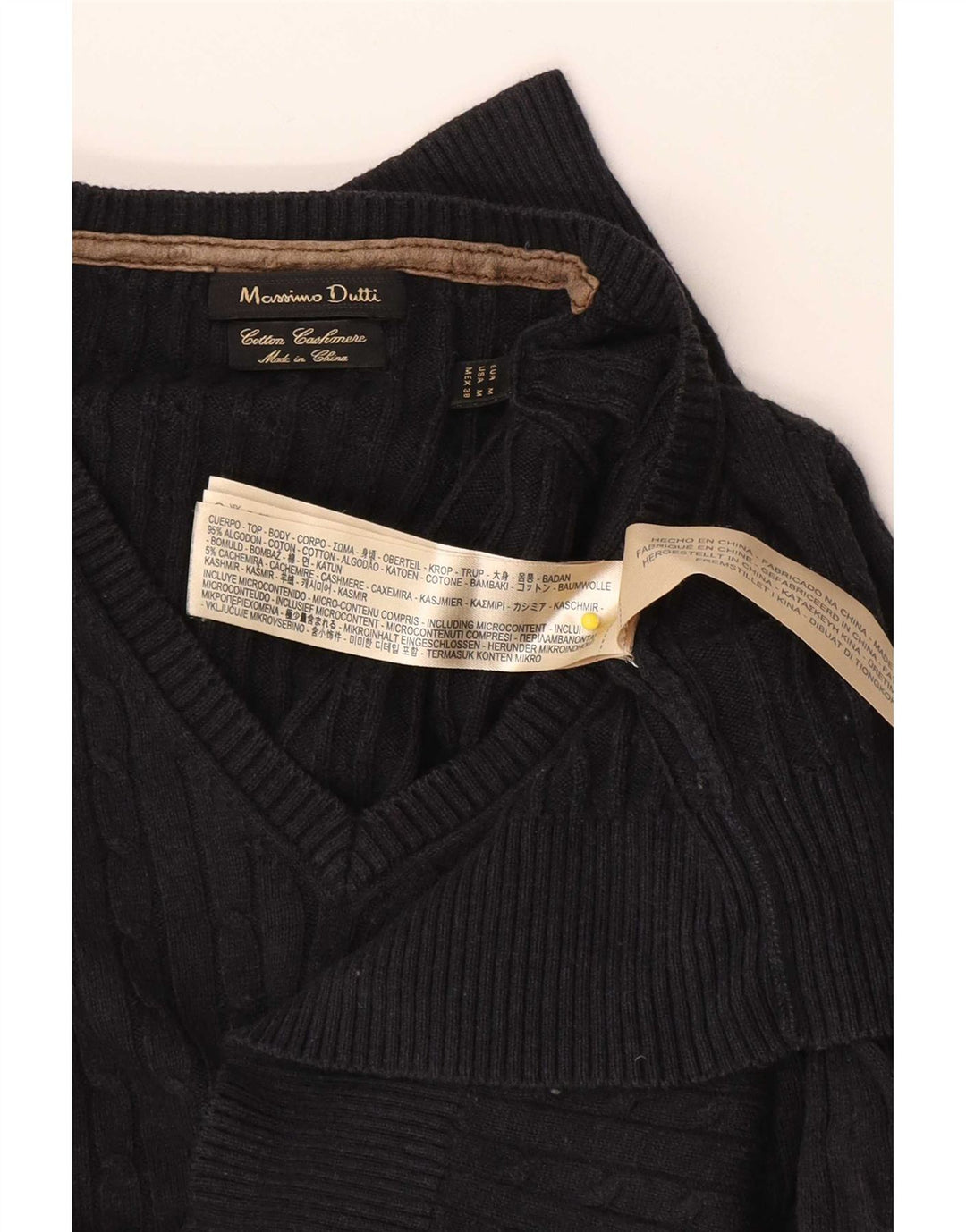 Suéter masculino Massimo Dutti com decote em V médio algodão azul marinho