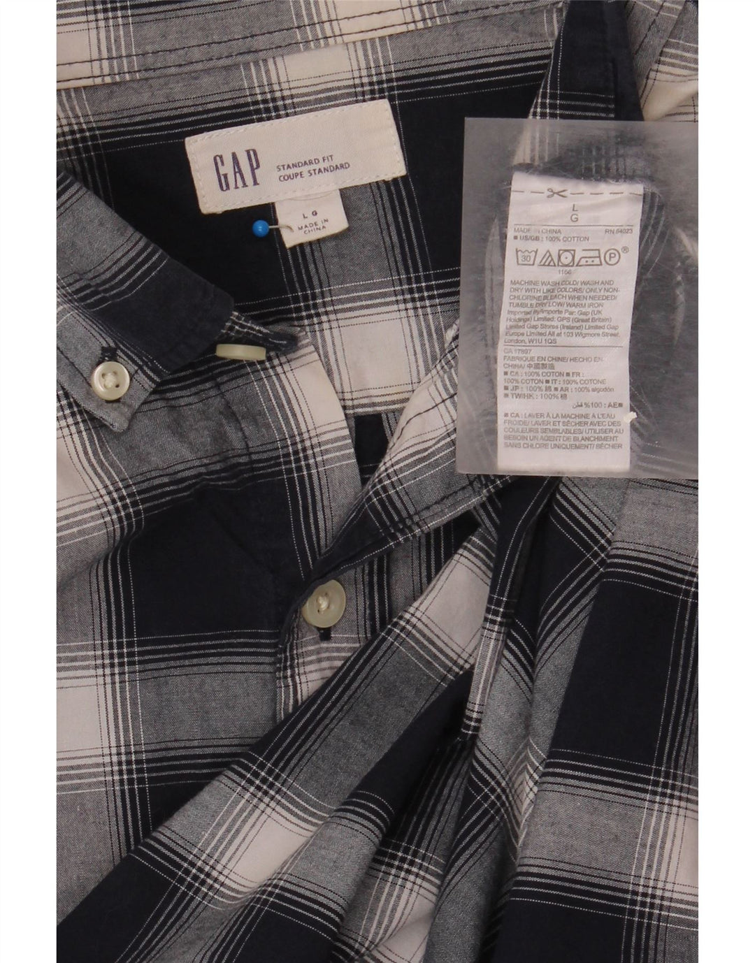 Camisa masculina Gap Standard Fit grande algodão xadrez azul marinho