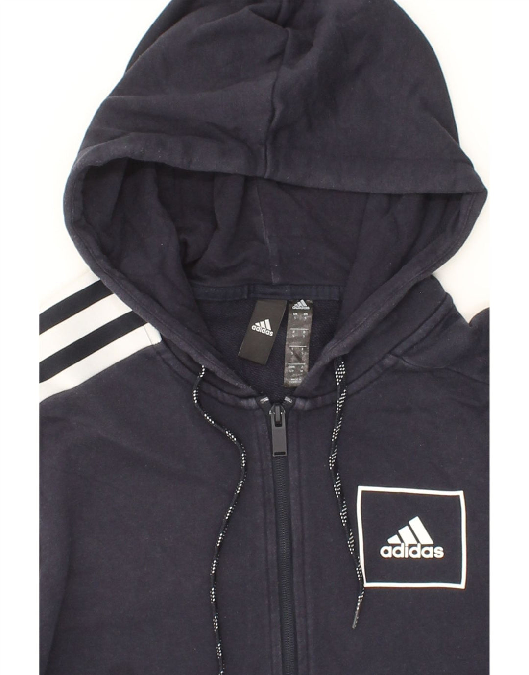 ADIDAS Mens Zip Hoodie Sweater Small Navy Blue Cotton Vintage Adidas and Second-Hand Adidas from Messina Hembry 