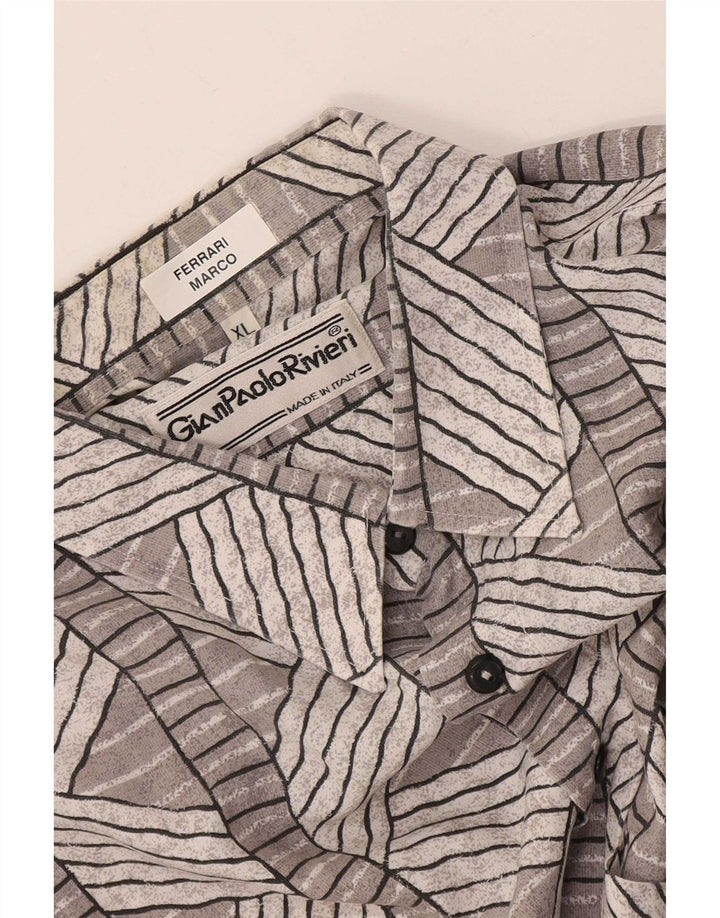 Camisa masculina vintage de manga curta XL cinza geométrica