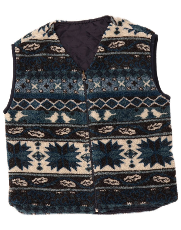 Vintage Mens Fleece Gilet UK 38 Médio Azul Geométrico