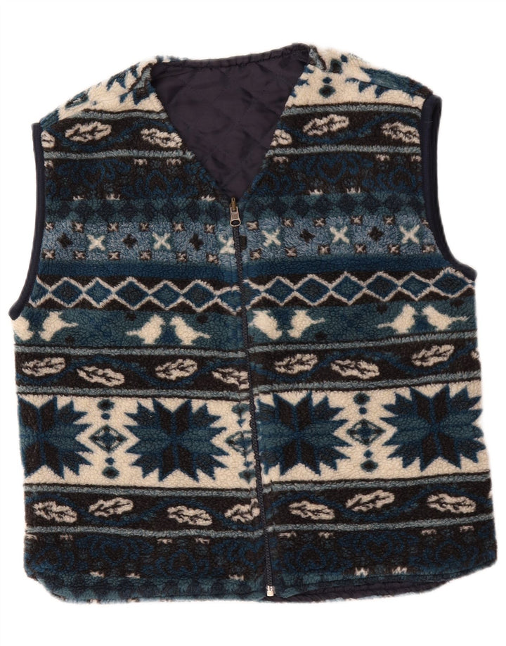 Vintage Mens Fleece Gilet UK 38 Médio Azul Geométrico
