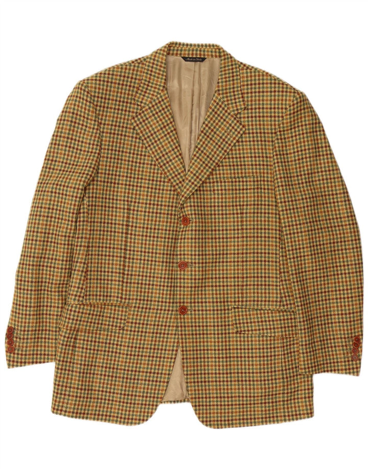Jaqueta blazer masculina Ermenegildo Zegna com 3 botões IT 52 grande bege houndstooth