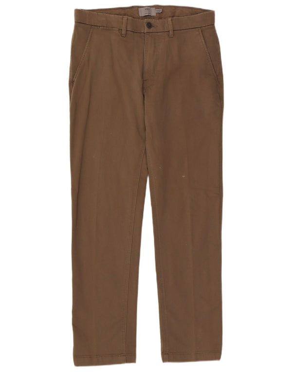 Calça chino reta masculina Marks & Spencer W32 L31 algodão marrom